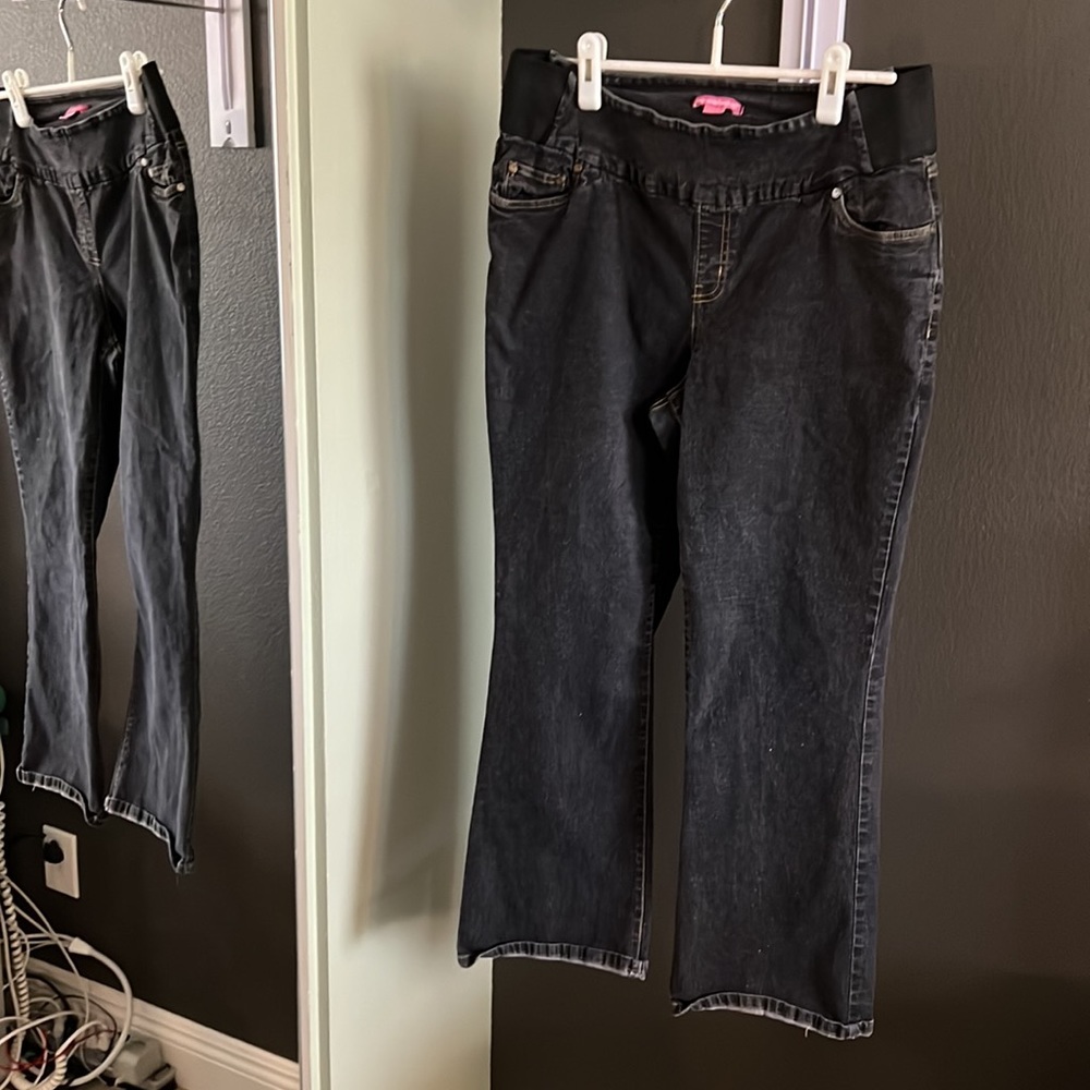 🛑 1 hour sale. Woman Within, black gray pullup jeans, stretchy waist, 14W petite